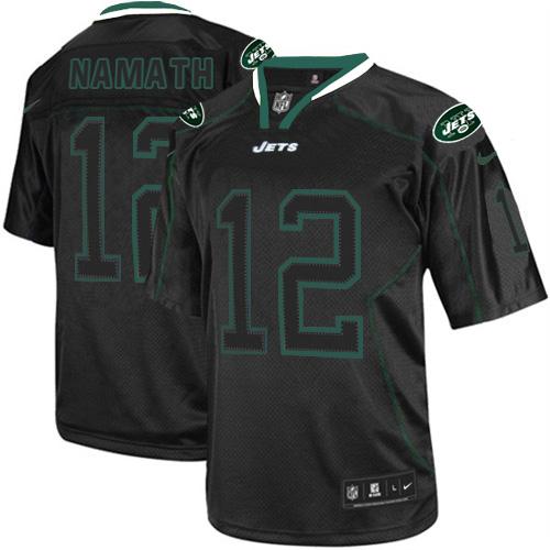 Official NFL W Y J Jets #12 Joe Namath Black Lights Out Jersey