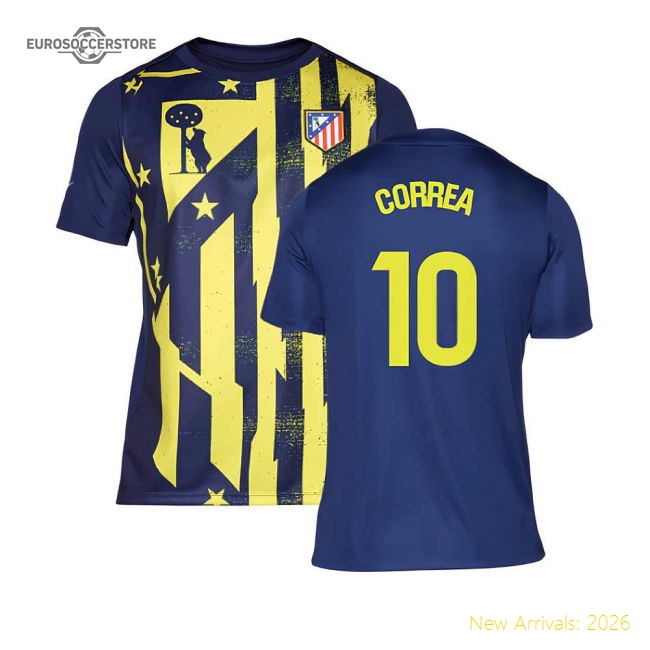 High-Quality 2025-2026 Atletico Madrid Pre-Match Shirt (Blue-Yellow) (Correa