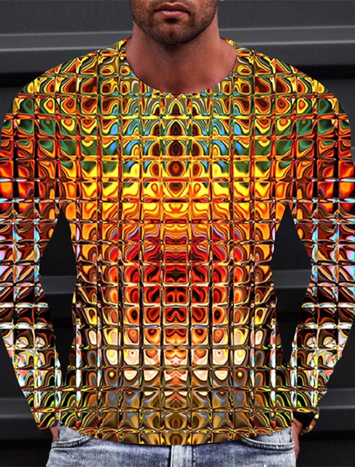 Men's Graphic Gradient Metallic Shirt T Shirt Long Sleeve T shirt 3D Print Crew Neck Shirt Vintage Fashion Designer Daily Outdoor Sports Blue 1 2 Spring & Fall Clothing Apparel S M L XL 2XL 3XL 4XL
