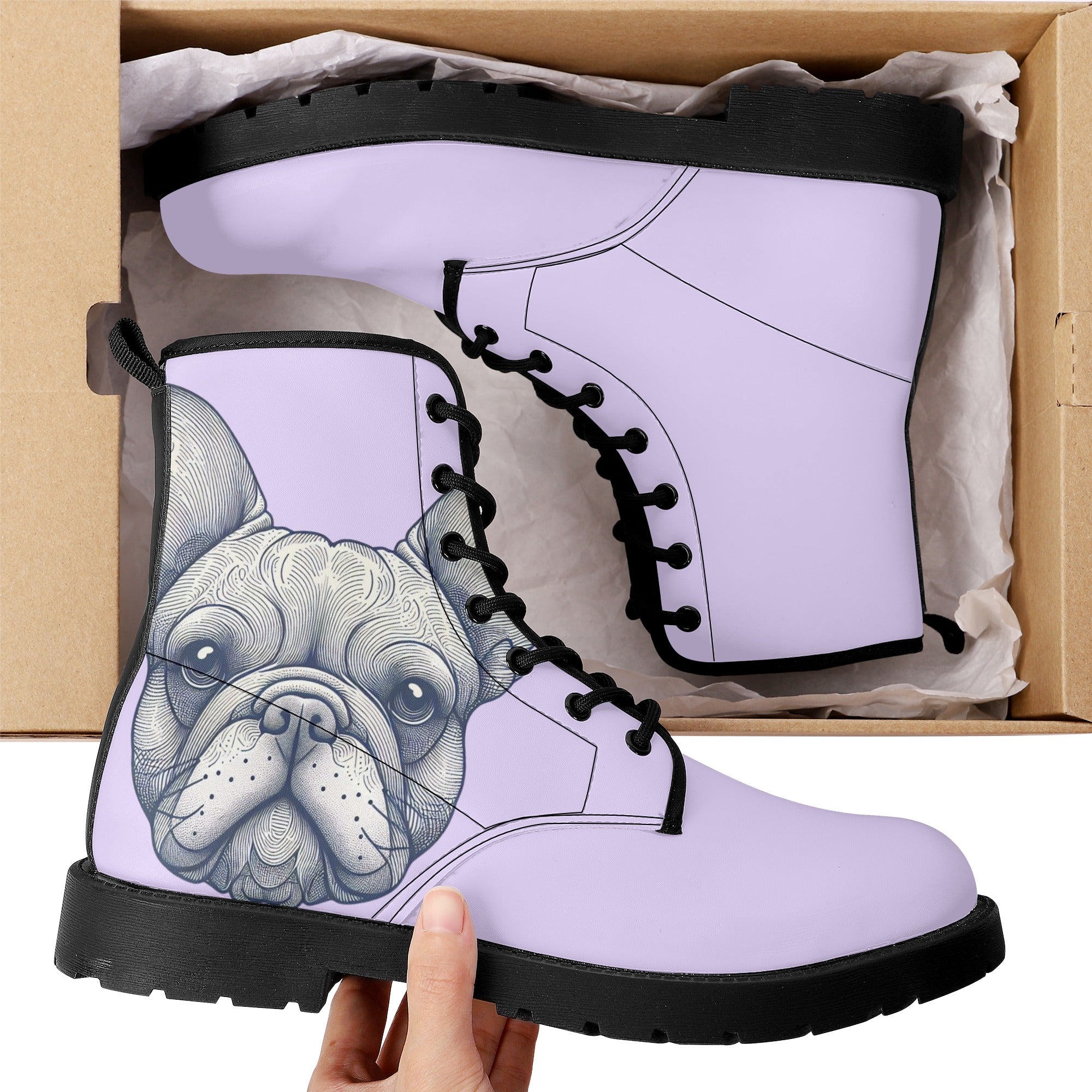 Ginger - Casual Leather Boots Frenchie Themed Wear | Stylish Look