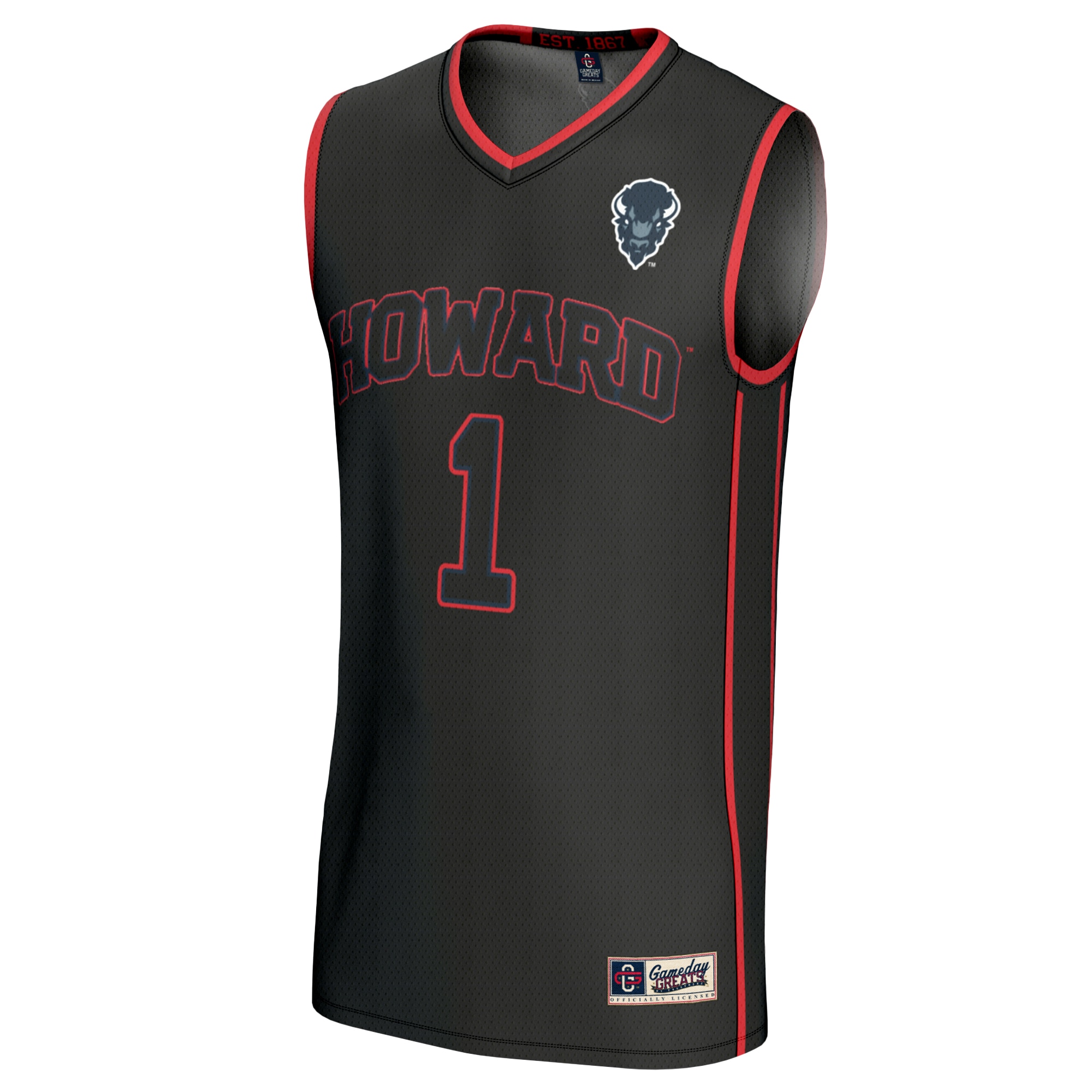 [NJP] Howard Bison GameDay Greats Unisex Lightweight Collegiate Basketball Fashion Jersey - Black