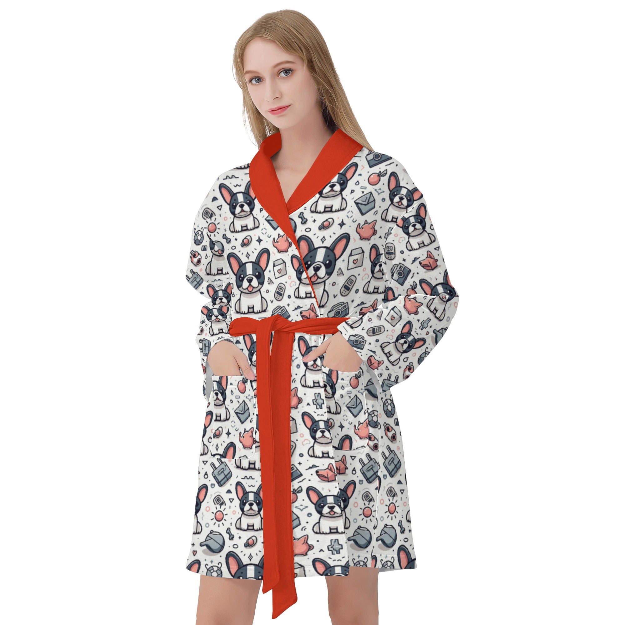 Comfortable Frenchie Stella - Safe Women Bathrobe Indoor Use