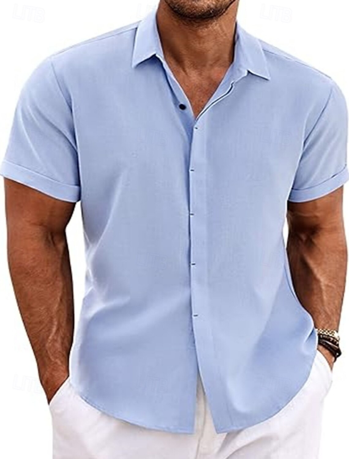 Men's Shirt Casual Black White Light Green Pink Wine Short Sleeve