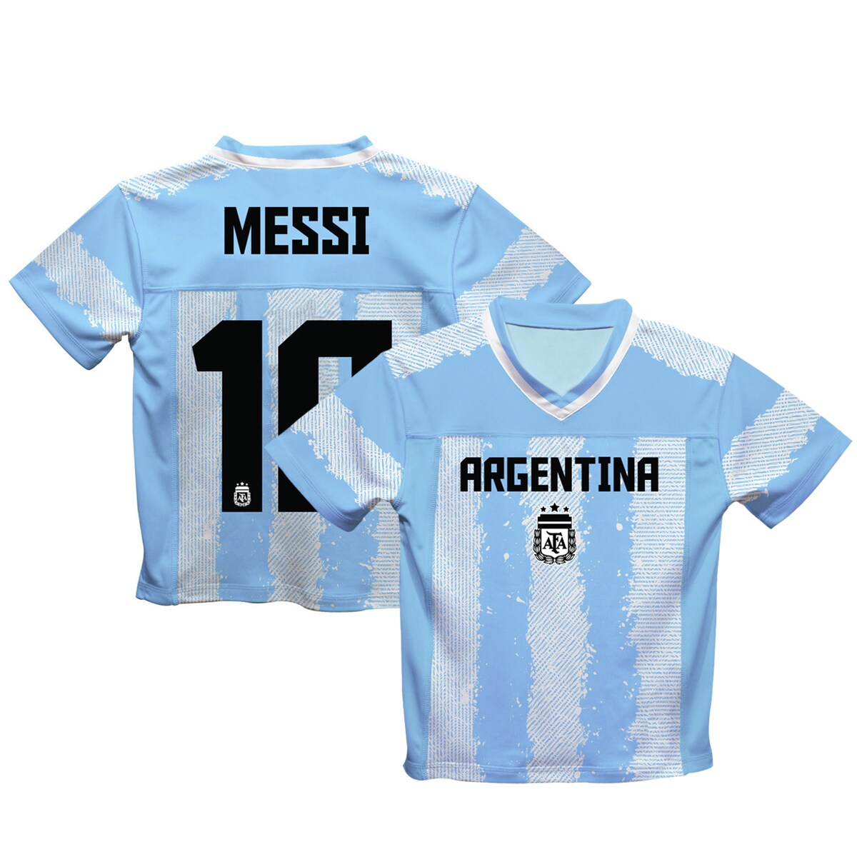 [SJH] Lionel Messi #10 Argentina National Team Vive La Fete Toddler Painted Stripes Football Jersey - Light Blue