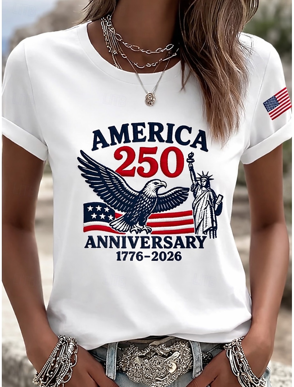 American Independence Day Women's T Shirt Print Graphic Independence Day Vintage Stylish Classic Short Sleeve Crew Neck Regular Tops Daily Blue Black White Pink Red Summer Spring