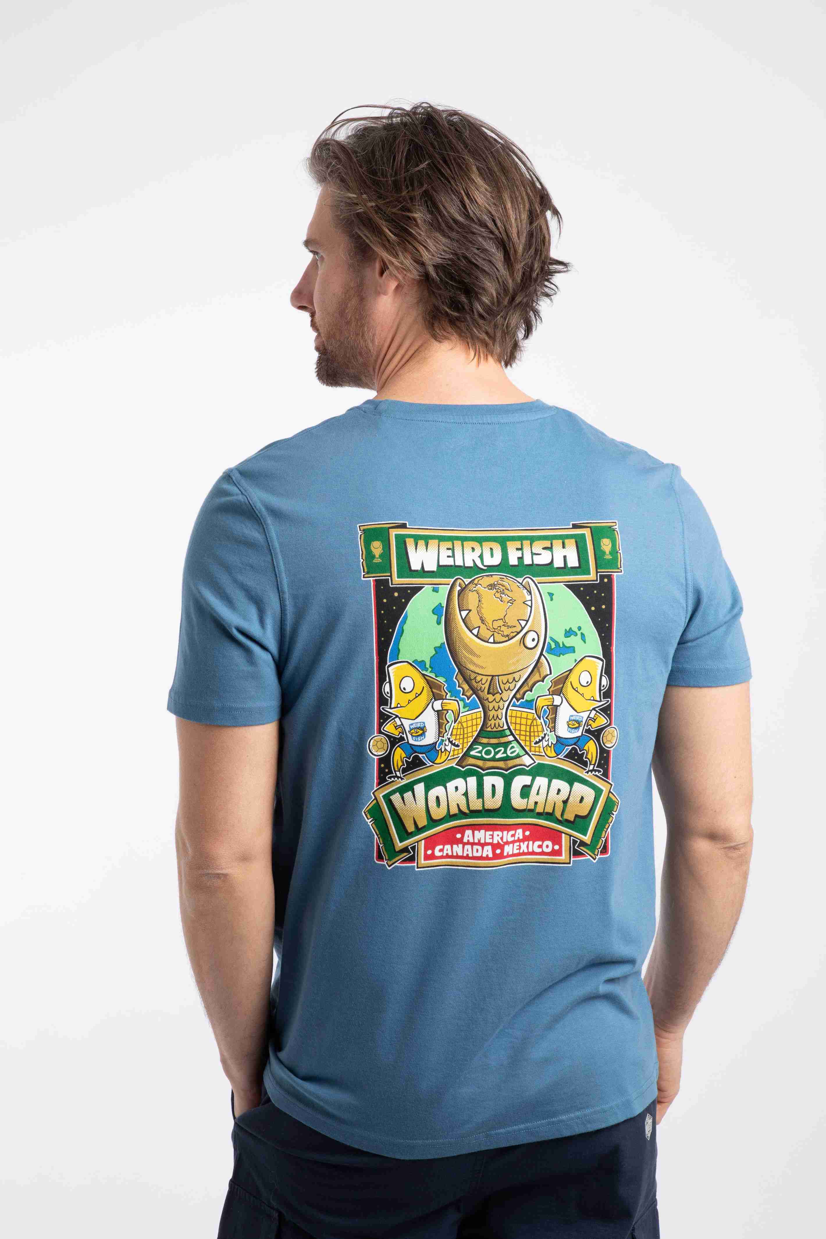 The World Carp 26 Back Print Artist T-Shirt Washed Blue