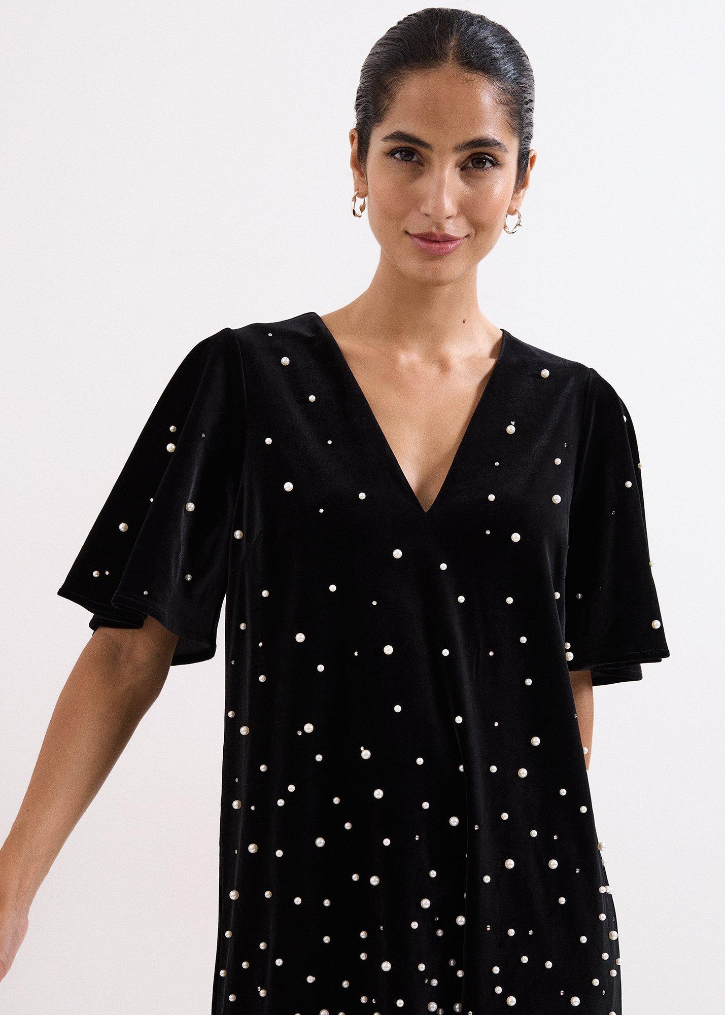 Pennie Velvet Pearl Tunic Dress
