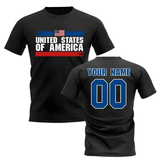 Championship Personalised United States Fan Football T-Shirt (Black)