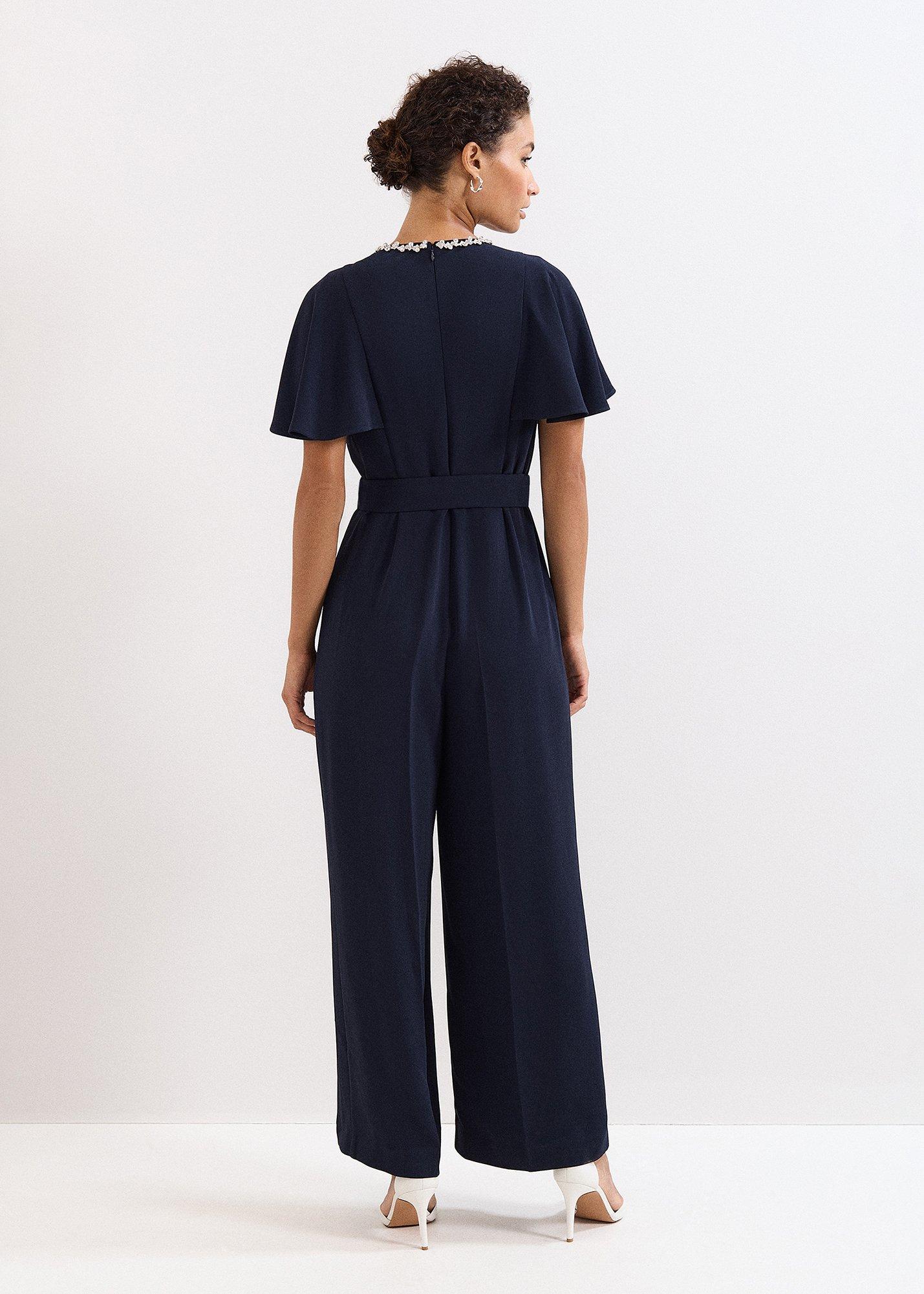 Orwen Navy Jewelled Neck Jumpsuit