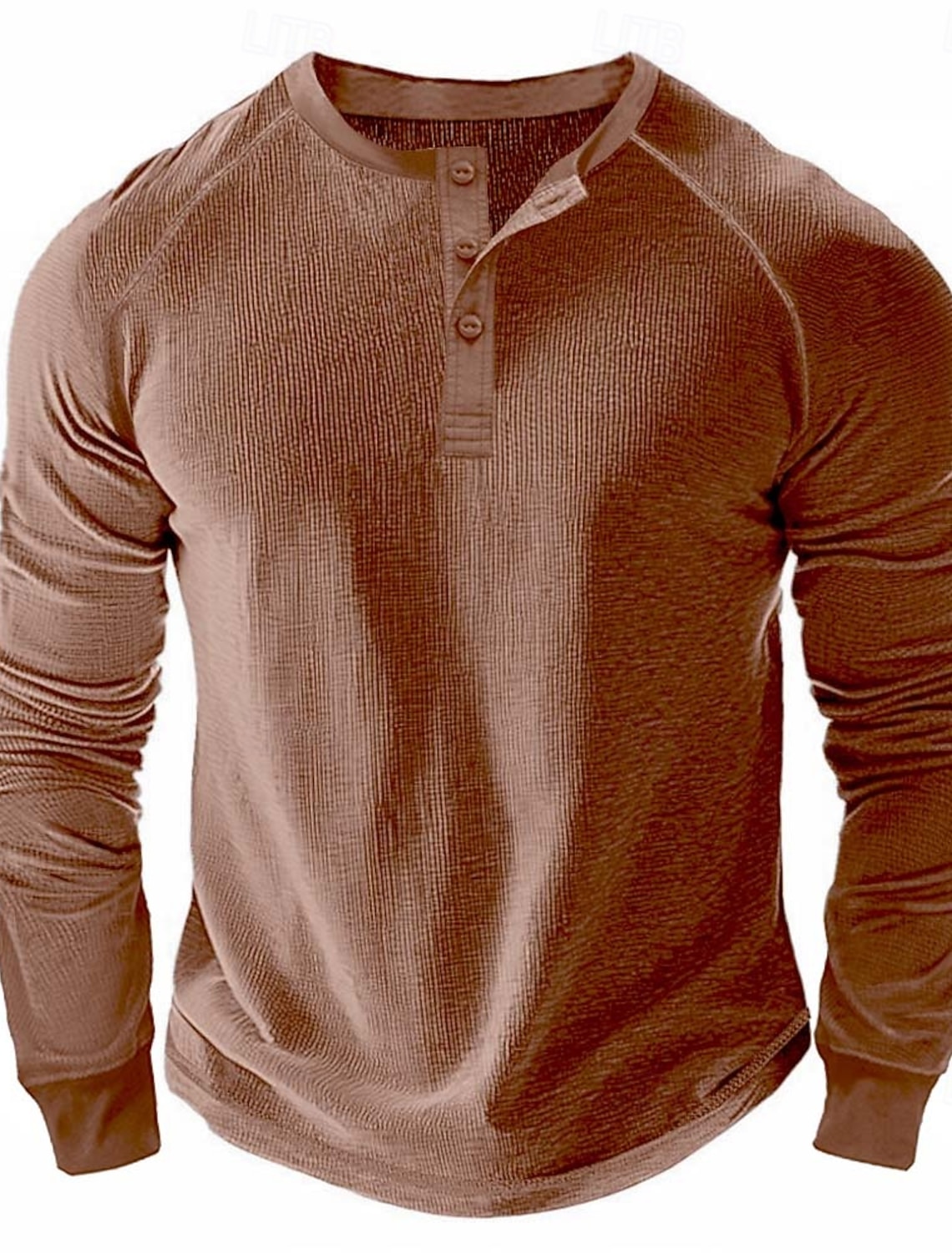 Men's Waffle Henley Shirt Tee Long Sleeve Solid Color Plain Textured
