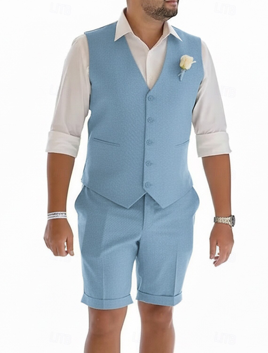 Men's Tuxedos Linen Suits Beach Wedding Light Khaki Sky Blue Summer