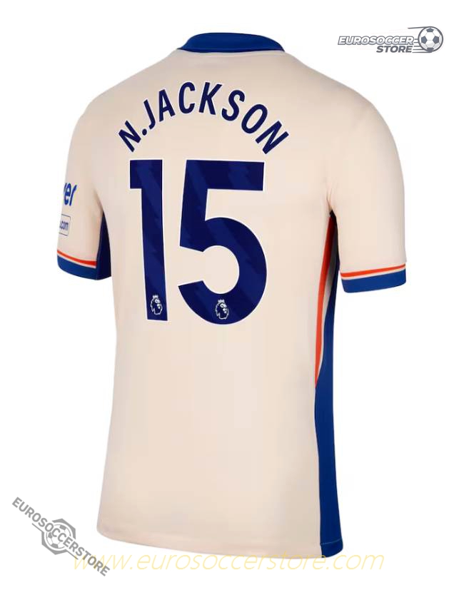 Chelsea's 24-25 Season Away Jersey, Featuring N.Jackson with the Number 15