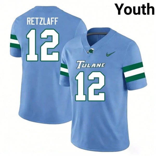 Tulane Green Wave #12 Jake Retzlaff Youth Stitch Jersey - Blue
