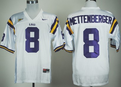 Men's LSU Bayou Bengals White 2024 game jersey Zach Mettenberger #8