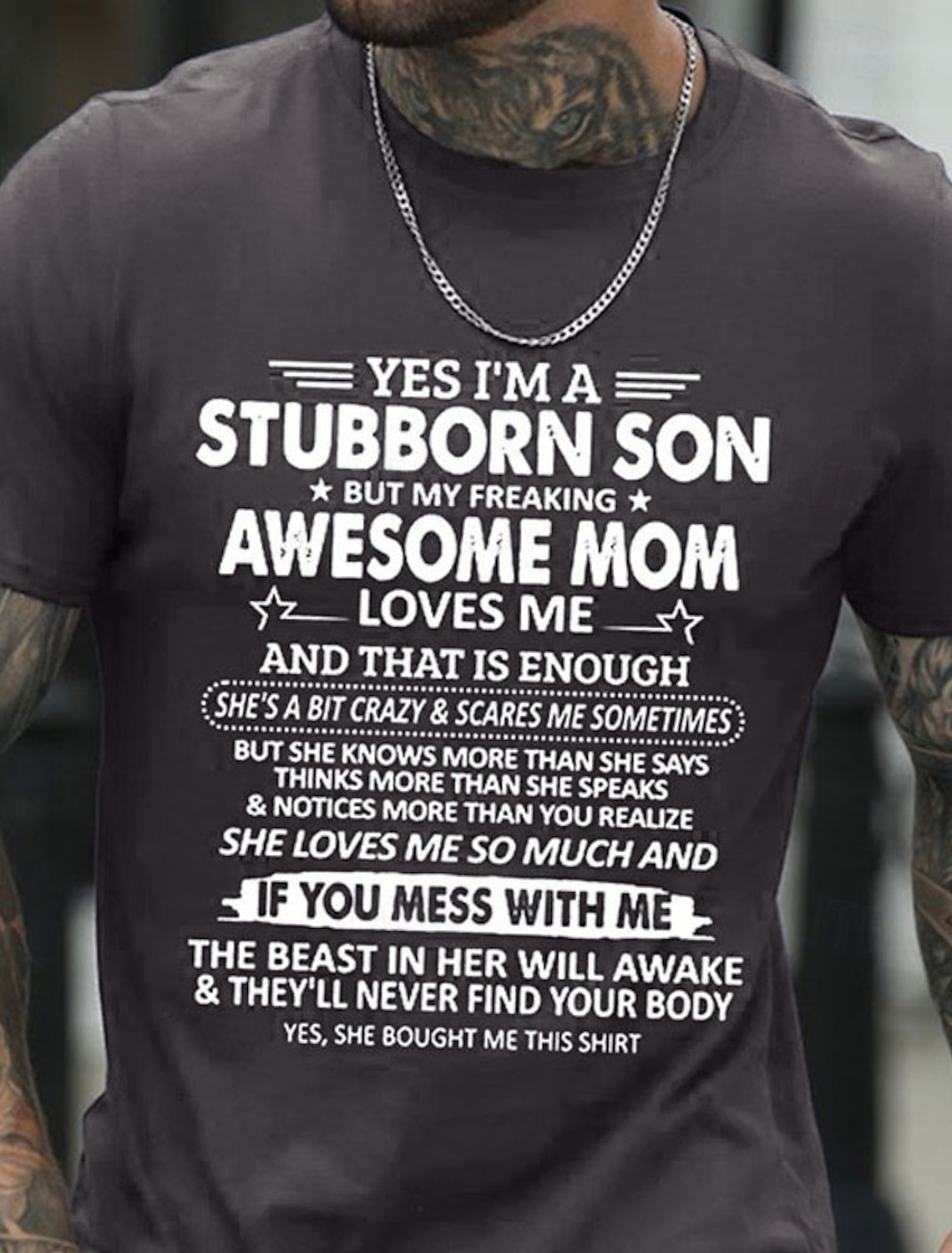 Stubborn Son & Protective Mom Men's Graphic T-Shirt - Awesome Mother's Love Family Gift