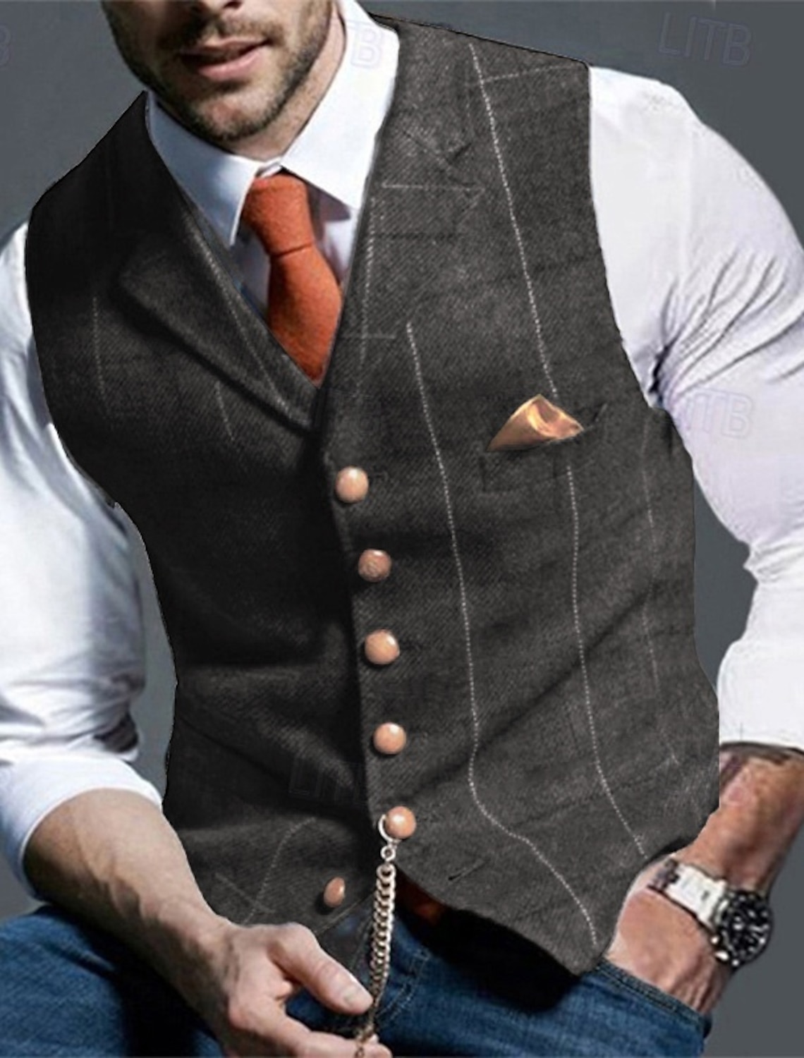 Men's Vest Tweed Vest Waistcoat Vintage Fashion Spring & Fall Buttons Wool Blend Comfortable Plain Single Breasted V Neck Regular Fit Deep Green Navy Dark Gray Light Grey Vest