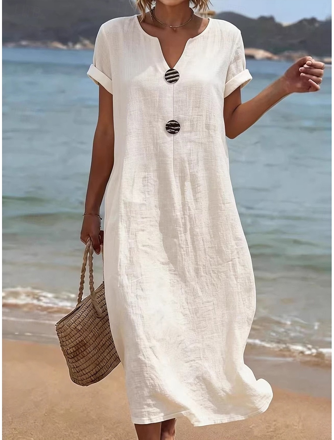 Women's Midi Dress Lace Dress White Dress Summer Dress Elegant Fashion Beach Vacation Holiday Loose Fit Floral Half Sleeve Crew Neck White Summer Spring