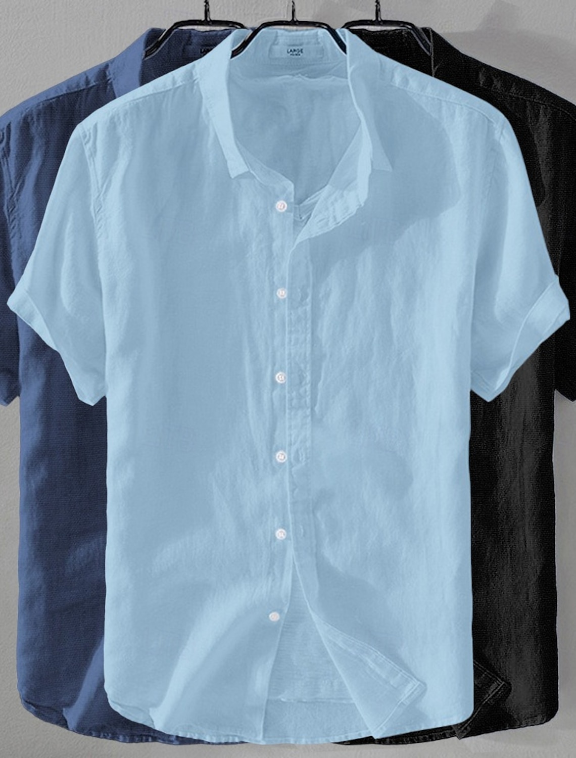 Men's Shirt Linen Shirt Summer Shirt Beach Wear Button Up Shirt Plain Casual Beach Black+White+Gray Navy Blue+Blue+White Khaki+Green+Navy Blue Navy Blue+Blue+Black Short Sleeve Turndown Summer