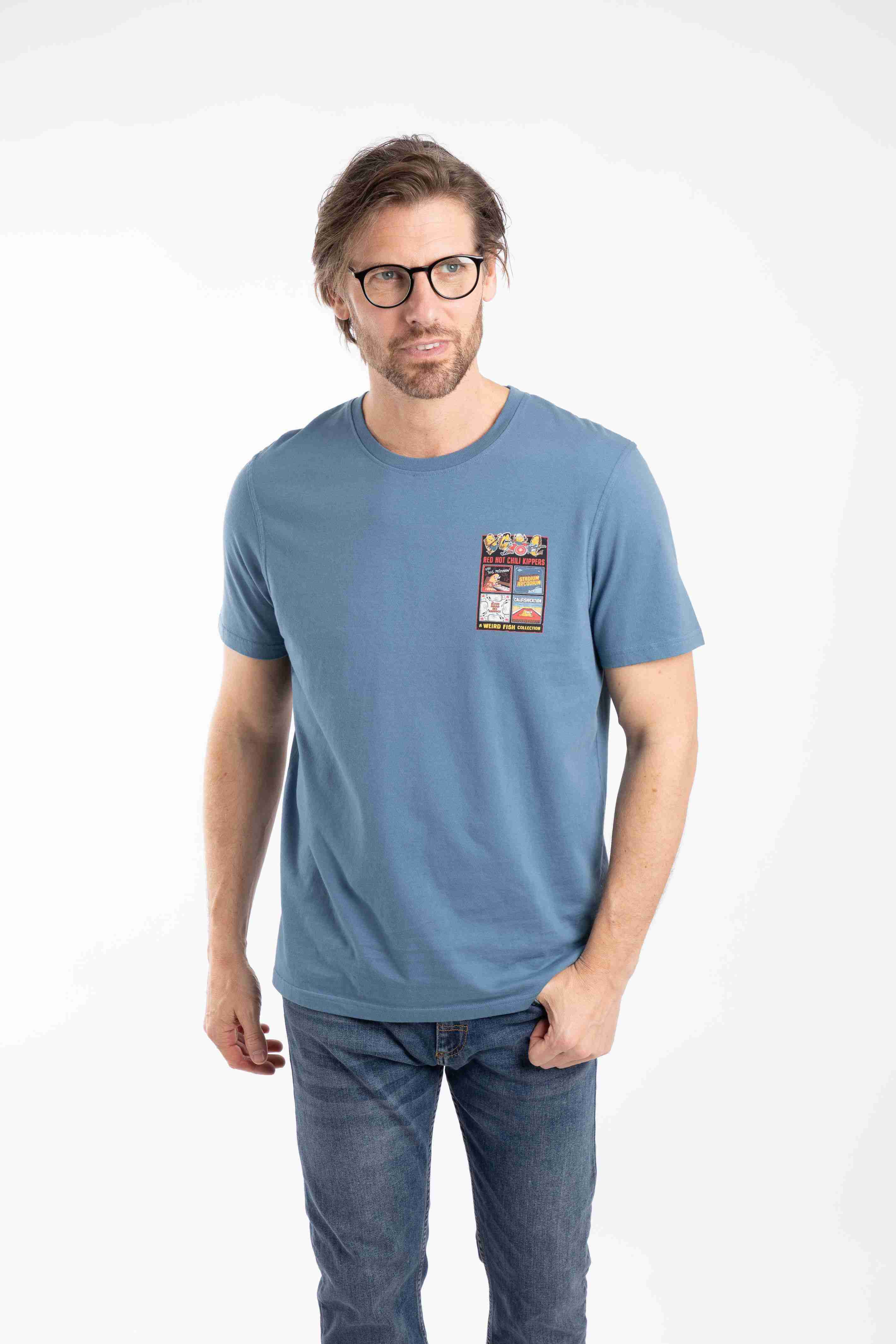 Chili Kippers Back Print Artist T-Shirt Washed Blue