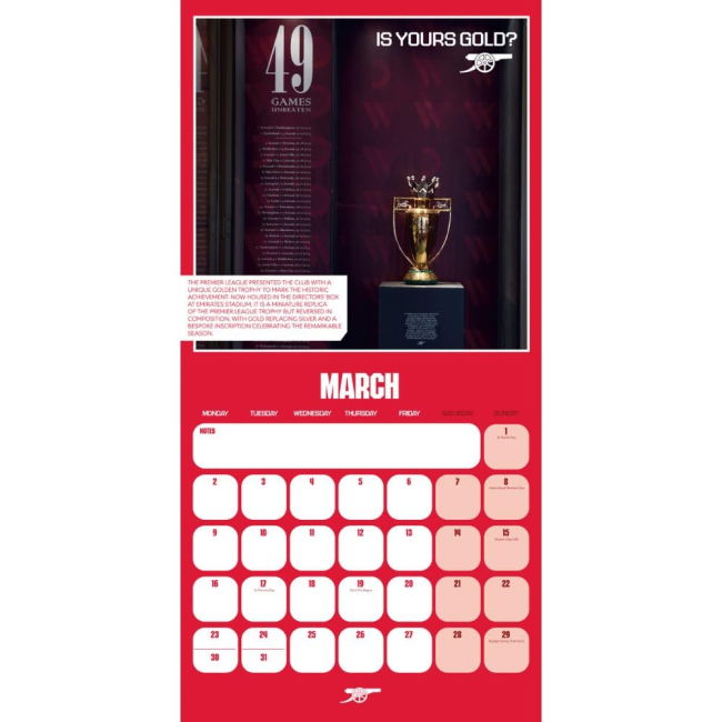 Calendar 2026 Pro Style Arsenal High Standard Home Player Jersey
