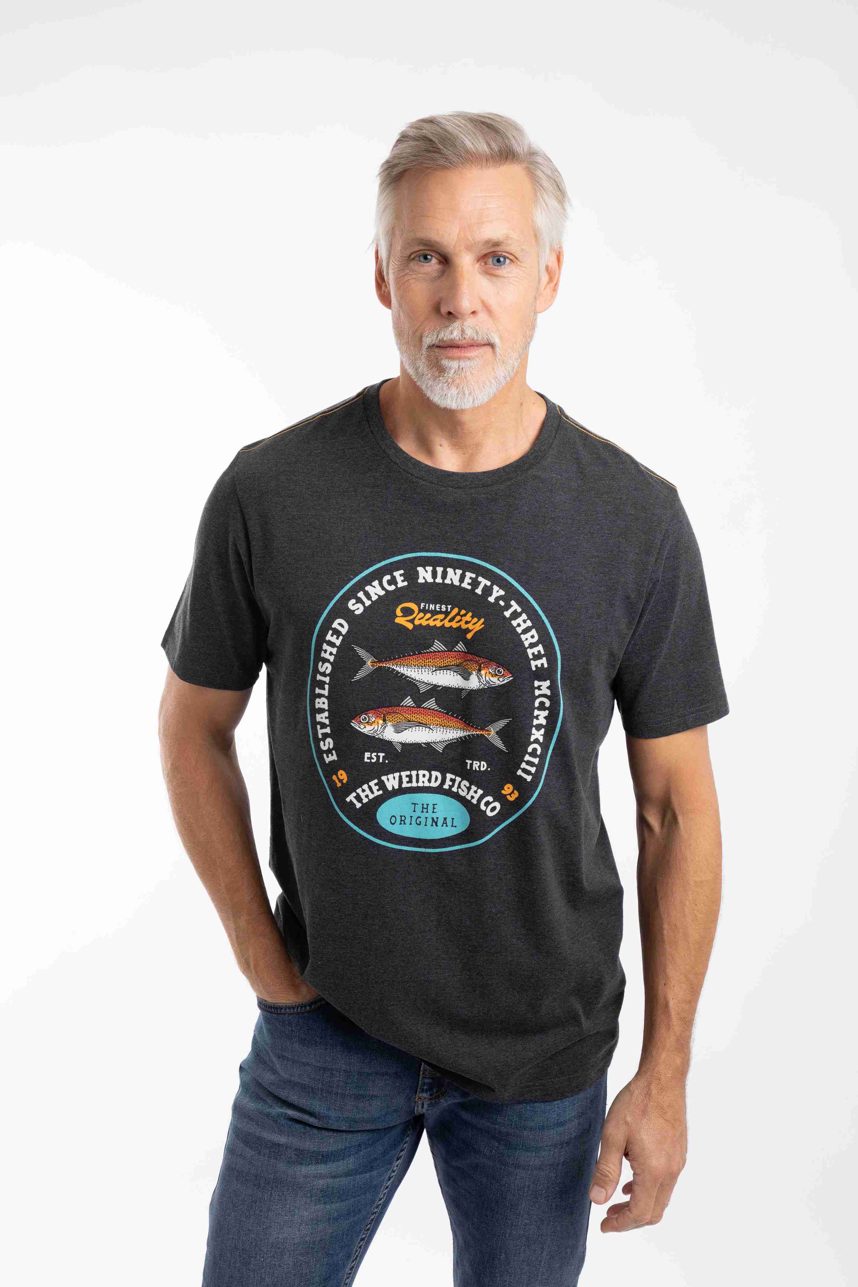 Fish Stamp Front Print Graphic T-Shirt Black