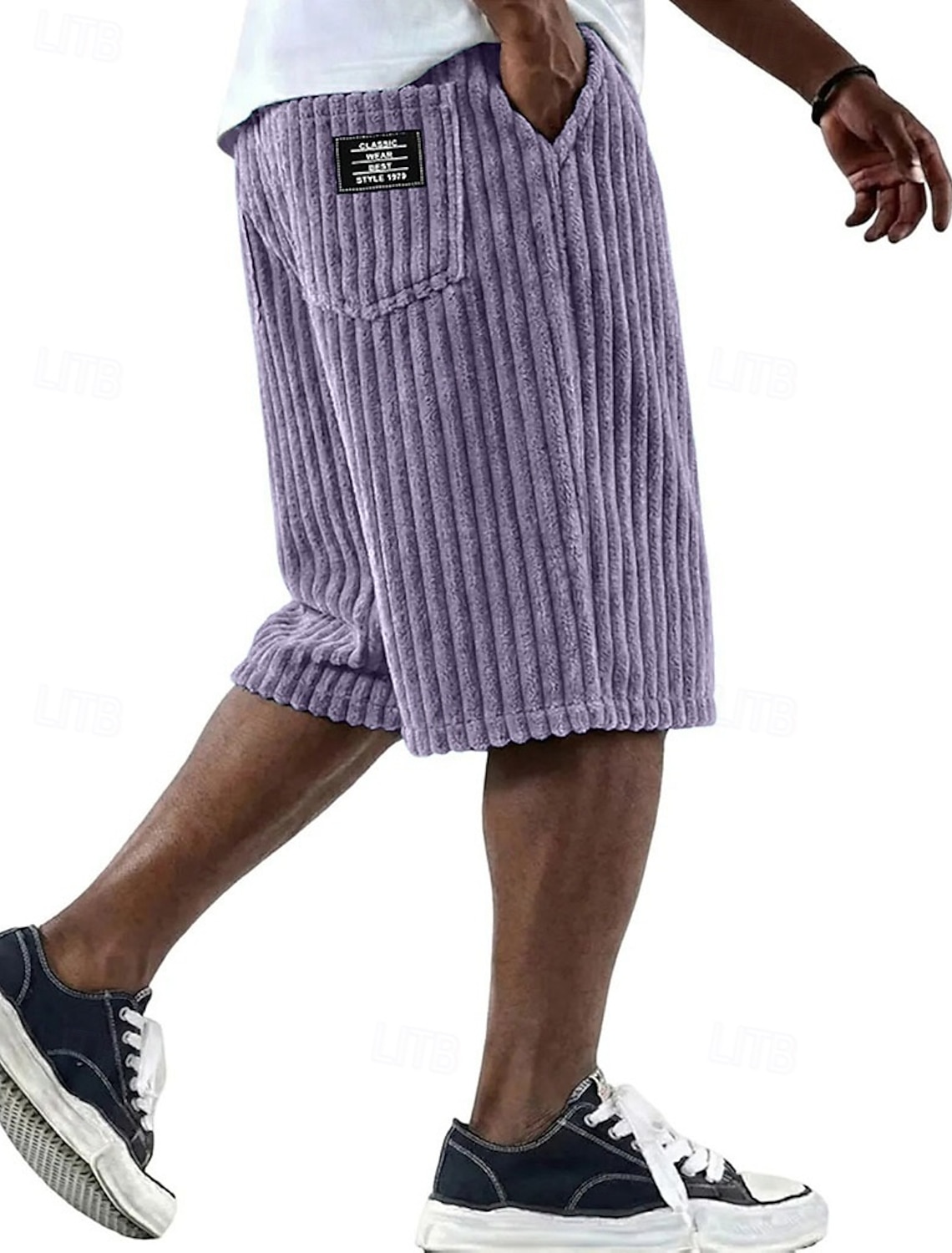 Men's Shorts Casual Shorts Corduroy Shorts Pocket Elastic Waist Simple Plain Comfort Breathable Knee Length Casual Outdoor Vacation Vacation Fashion Black White Micro-elastic