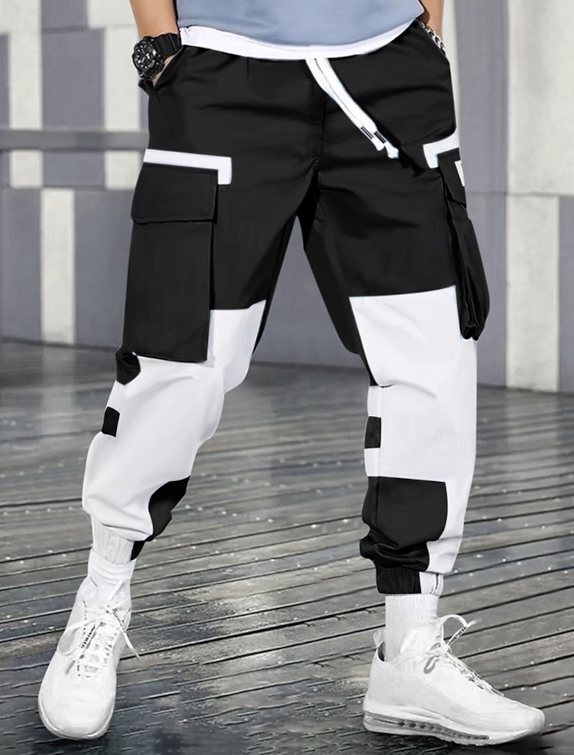 Men's Cargo Pants Trousers Techwear Elastic Waist Drawstring Multi