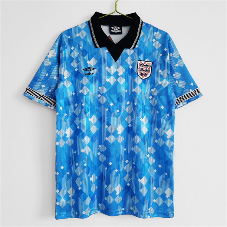 1990 England Light Blue Retro Soccer Jersey Football Shirt - Official