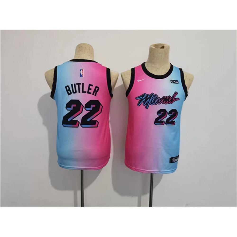 Youth Miami Heat #22 Jimmy Butler Blue/Pink City Edition Stitched Jersey