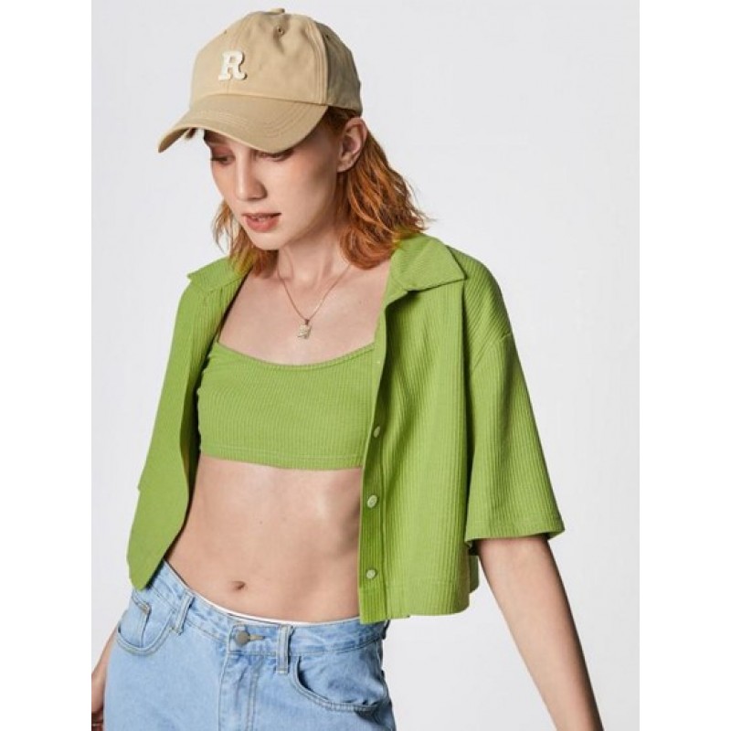 Cropped Textured Shirt With Tiny Cami Top PZ3968