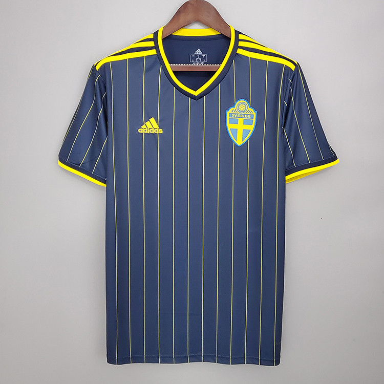 Moisture Wicking Sweden Euro 2020 Away Navy Stripe Soccer Jersey