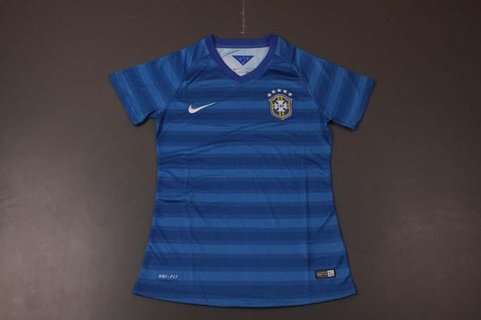 Women 2014 Brazil Away Blue Soccer Jersey Shirt - Official Replica