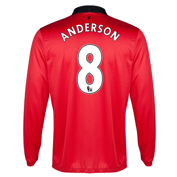 13-14 Manchester United 8 Anderson Home Long Sleeve Jersey Shirt -