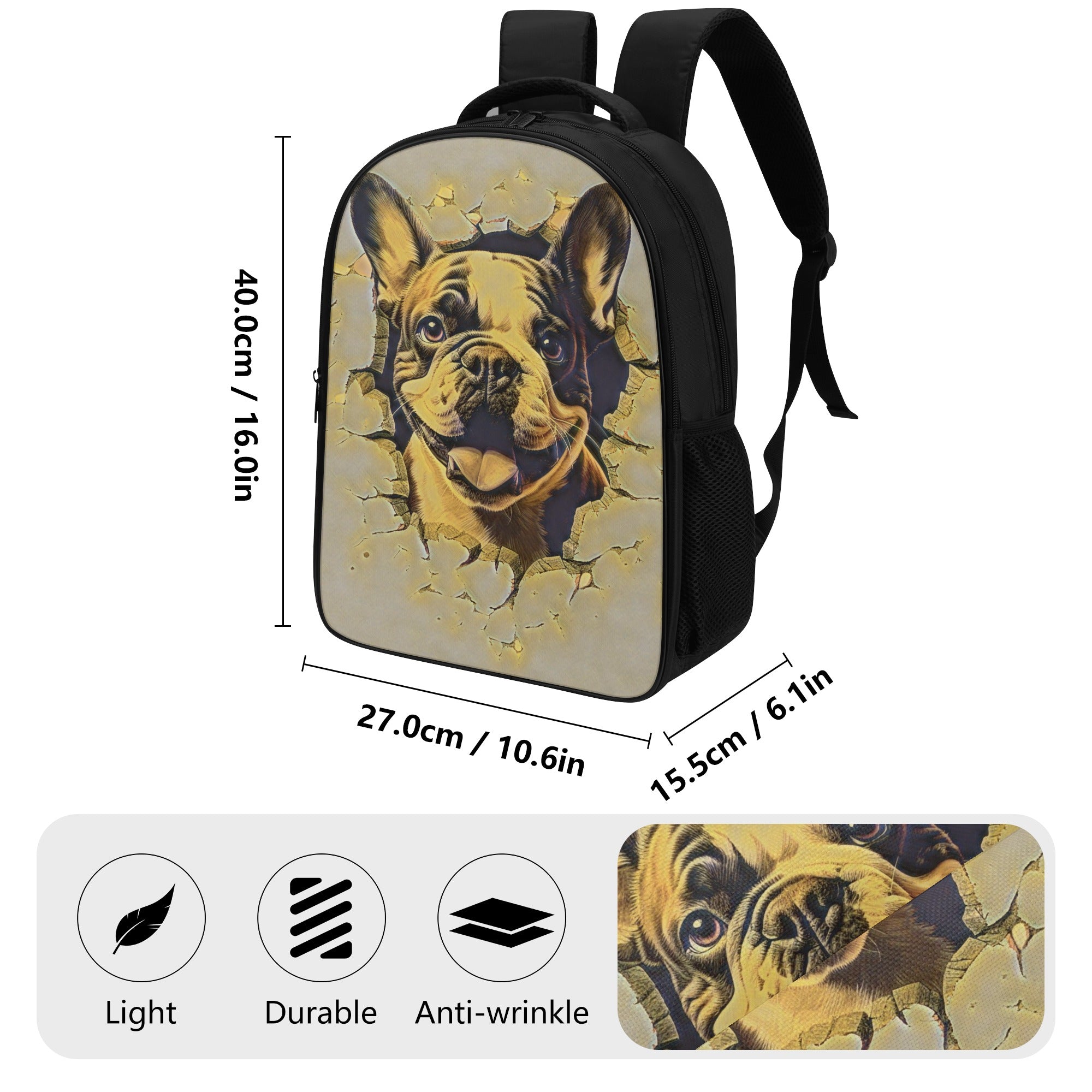 French Bulldog Lover Frenchie Style 16 Inch Dual Compartmen Backpack Cute Wall Art