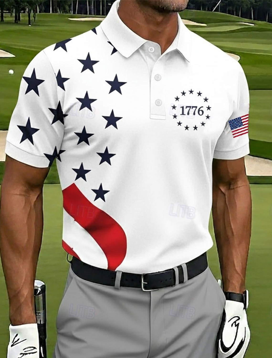 4th of July 2026 250th Men's American US Flag Golf Sports Polo Shirts Short Sleeve Polo Shirts Collared Shirts Casual Athleisure Festival Outfit Buttons Summer Spring Blue White Red