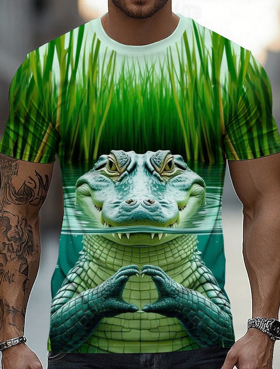Men's Crocodile Funny T Shirt Short Sleeve T shirt 3D Print Crew Neck Shirt Exaggerated Designer Party Street Casual Green 2# Light Green Mint Green Summer Spring All Seasons Clothing Apparel S M L