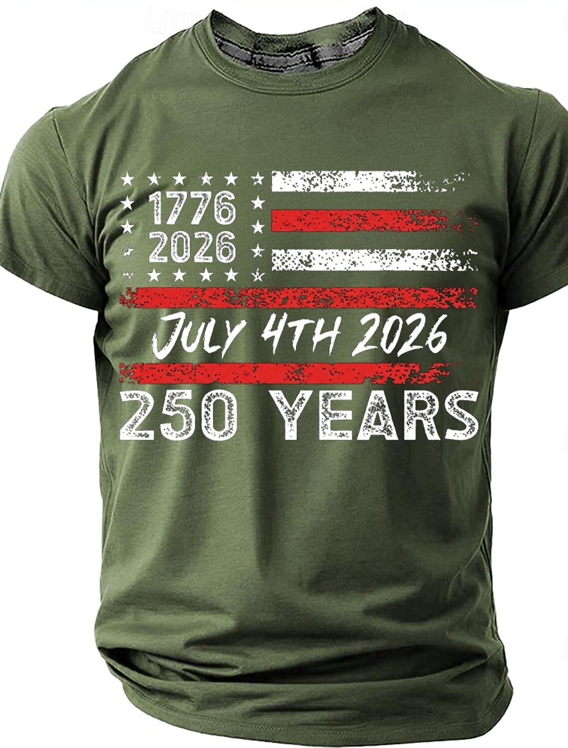 July 4th 2026 250th Anniversary Men's 1776-2026 USA Flag Graphic T Shirt Short Sleeve Crew Neck Distressed Patriotic America Birthday Independence Day Celebration Gift Designer Clothing Apparel