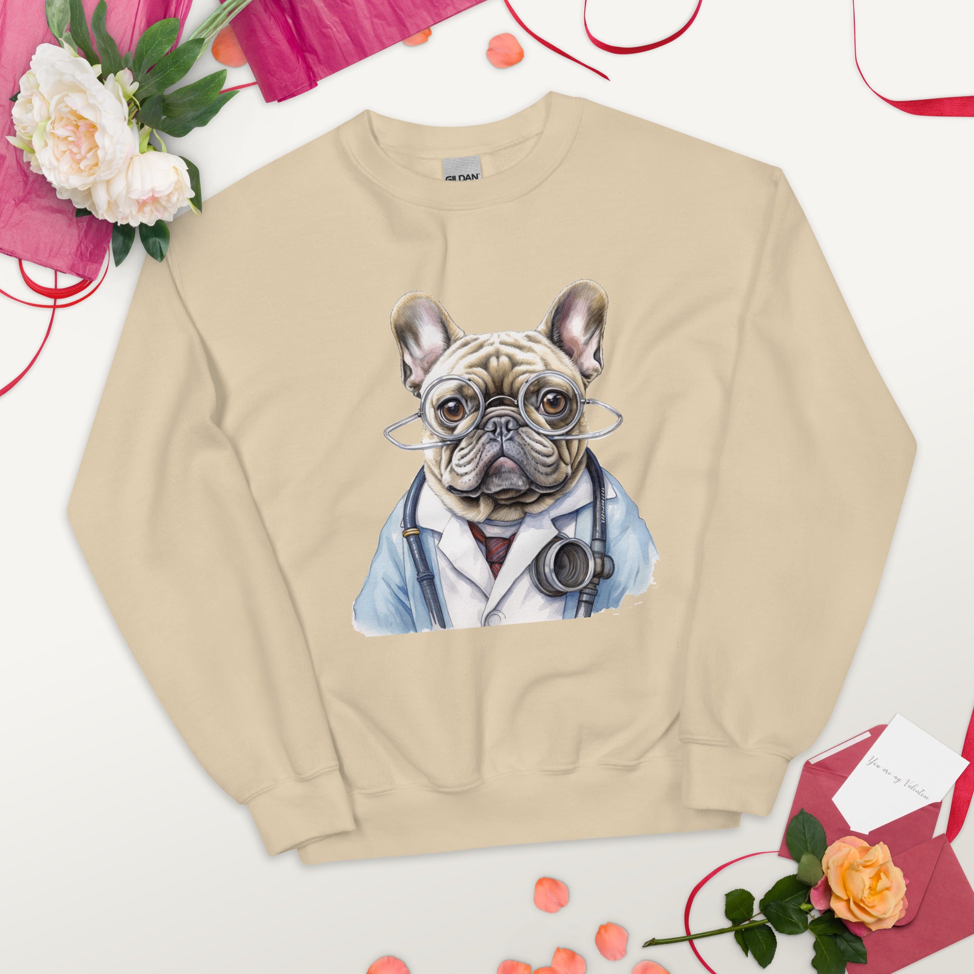 French Bulldog Doctor Frenchie Unisex Crew Neck Sweatshirt Durable Dog Item