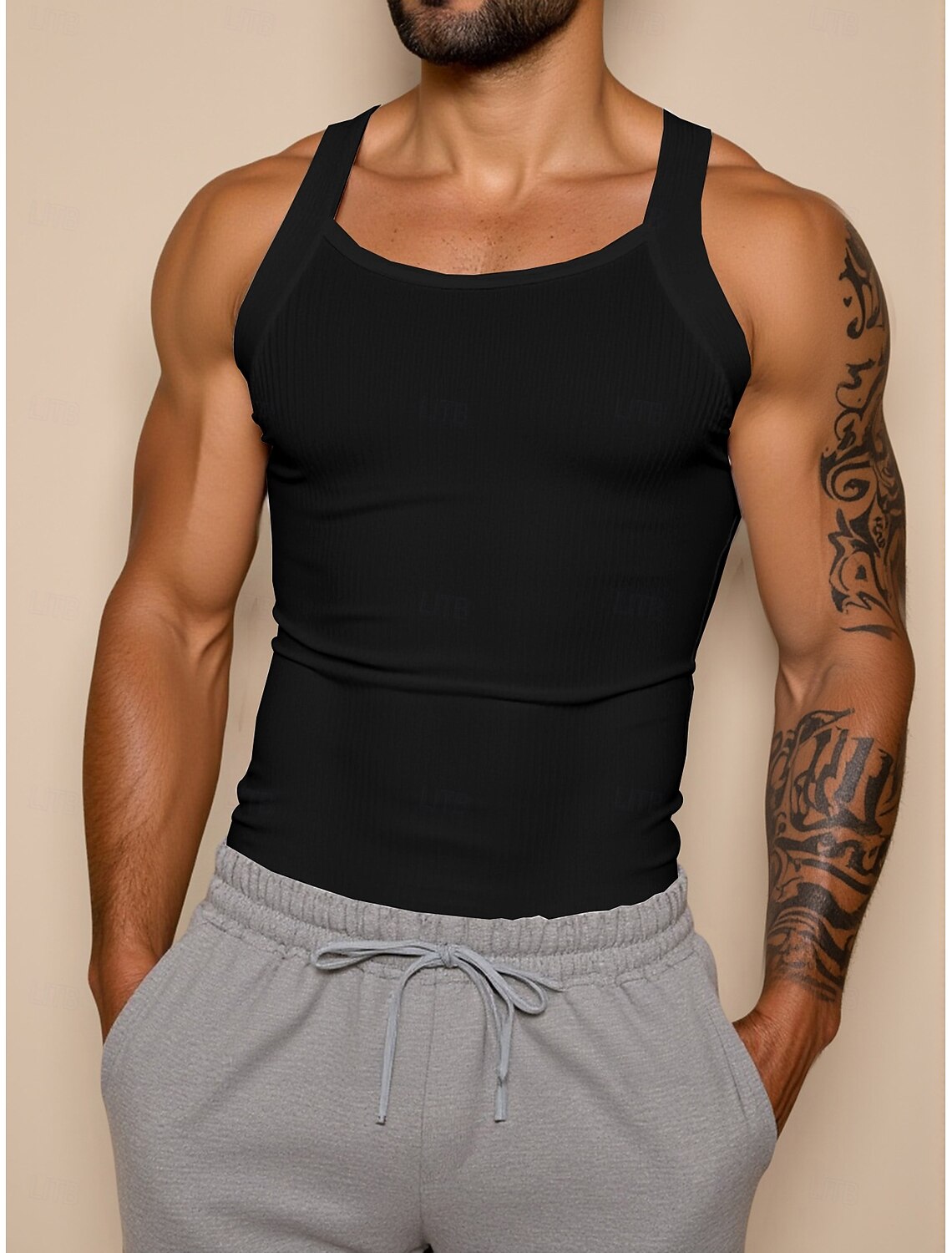 Men's Tank Top Vest Undershirt Muscle Shirt Sleeveless Square Summe #1