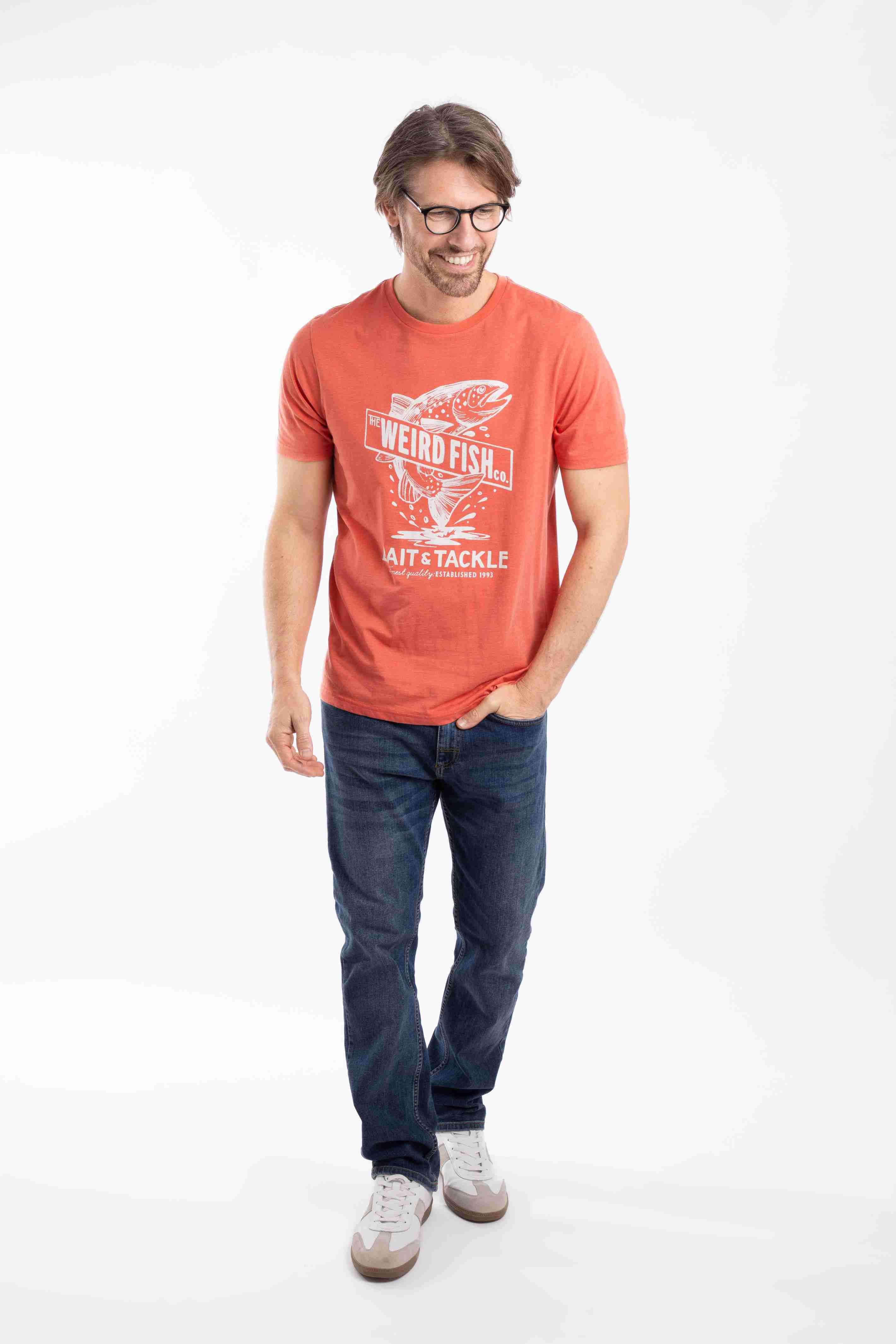 Leaping Fish Front Print Graphic T-Shirt Dark Coral