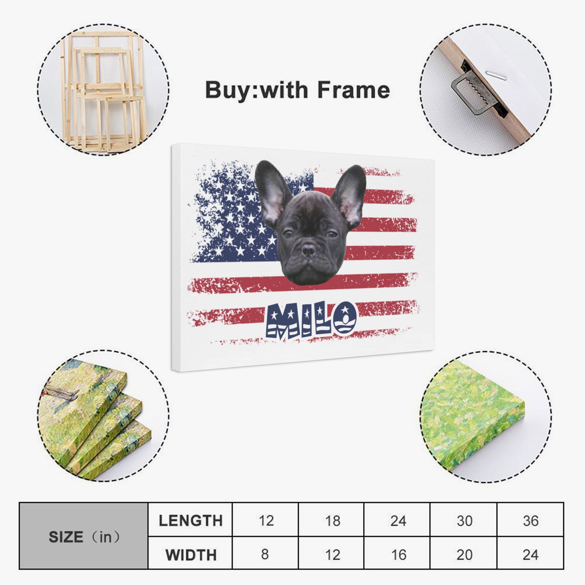 Minimal-Aesthetic Steel - Personalized Adorable Frenchie Canvas Wall ...