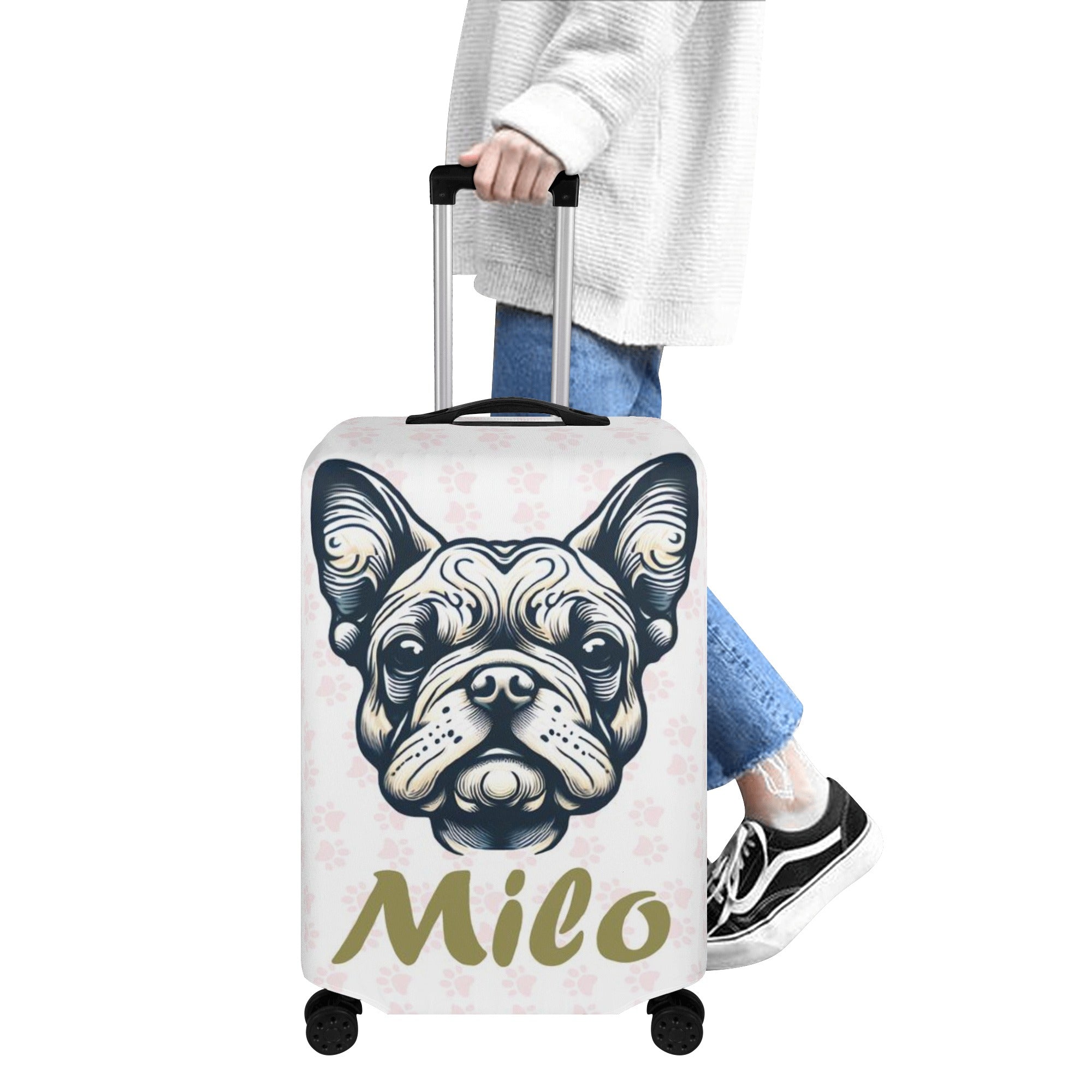 Cover With Frenchie Name - Durable Luggage Cover For Frenchie Pups