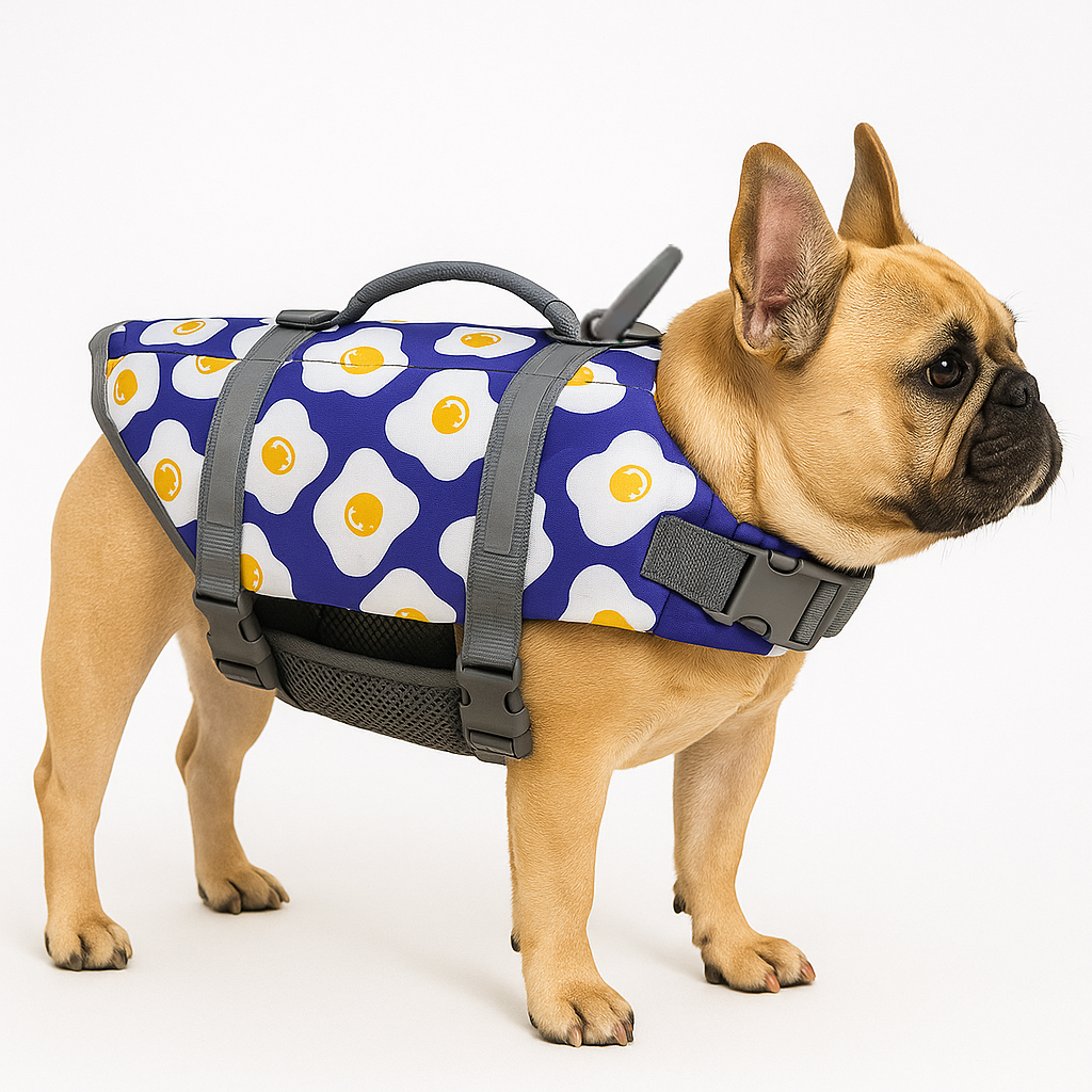 Frenchie Printed Life Vest – High Buoyancy Swim Jacket with Reflective Strips