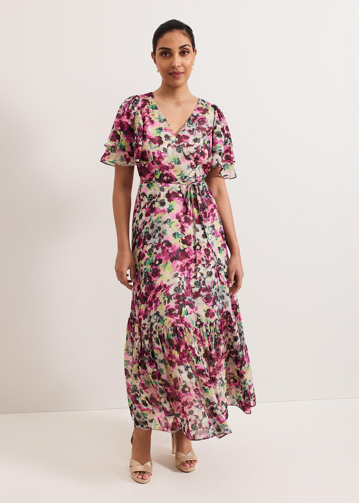 Petite Violet Floral Ruffle Maxi Dress