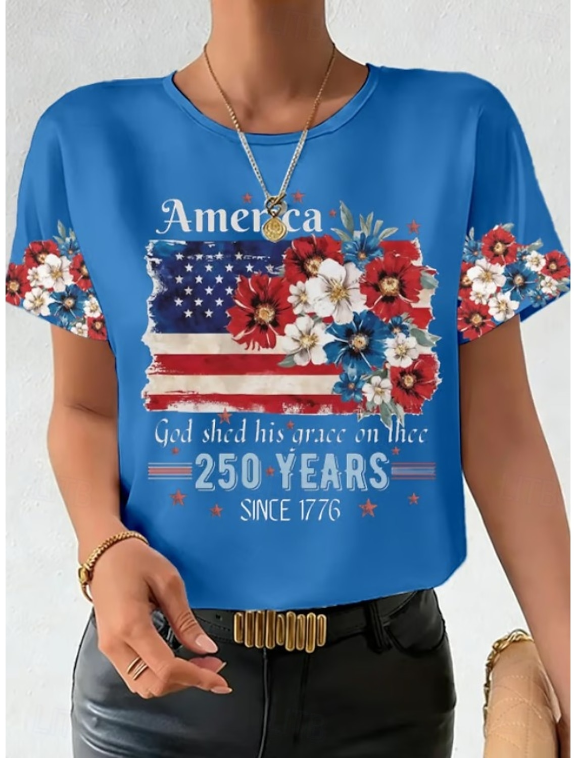 American Independence Day Women's T Shirt Print Graphic Flag American Flag Vintage Stylish Classic Short Sleeve V Neck Regular Tops Daily Blue White-Blue White Red Summer Spring