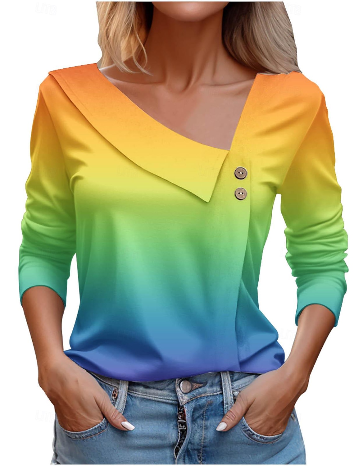 Women's Shirt Blouse Casual Buttons Print Long Sleeve Regular Tops V Neck Daily Spring & Summer