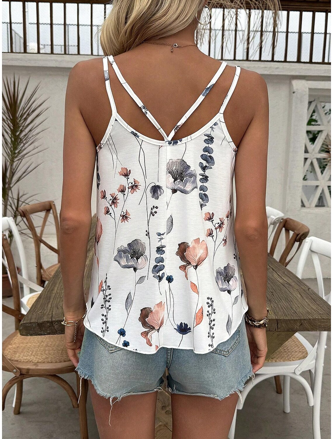 Women's Floral Print Tank Top Pink Blue Sleeveless Adjustable Straps Casual Summer Beachwear Flowy Loose Fit
