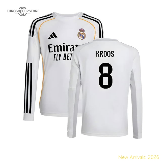 Genuine 2025-2026 Real Madrid Long Sleeve Home Shirt (Kids) (Kroos 8)
