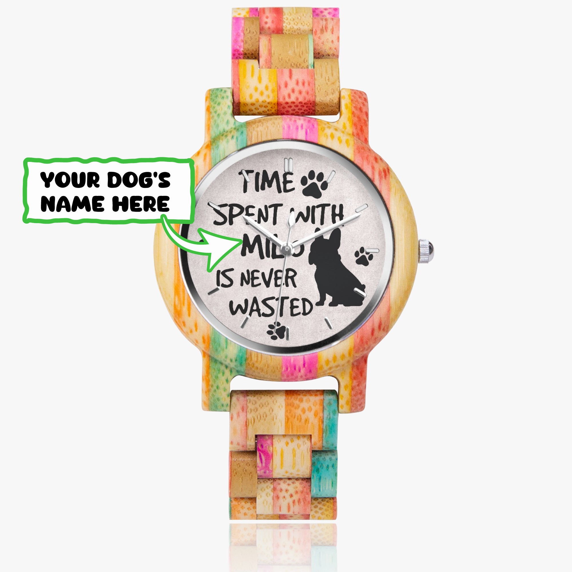 French Bulldog Pearl Personalized Stylish Wooden Watch For Frenchie