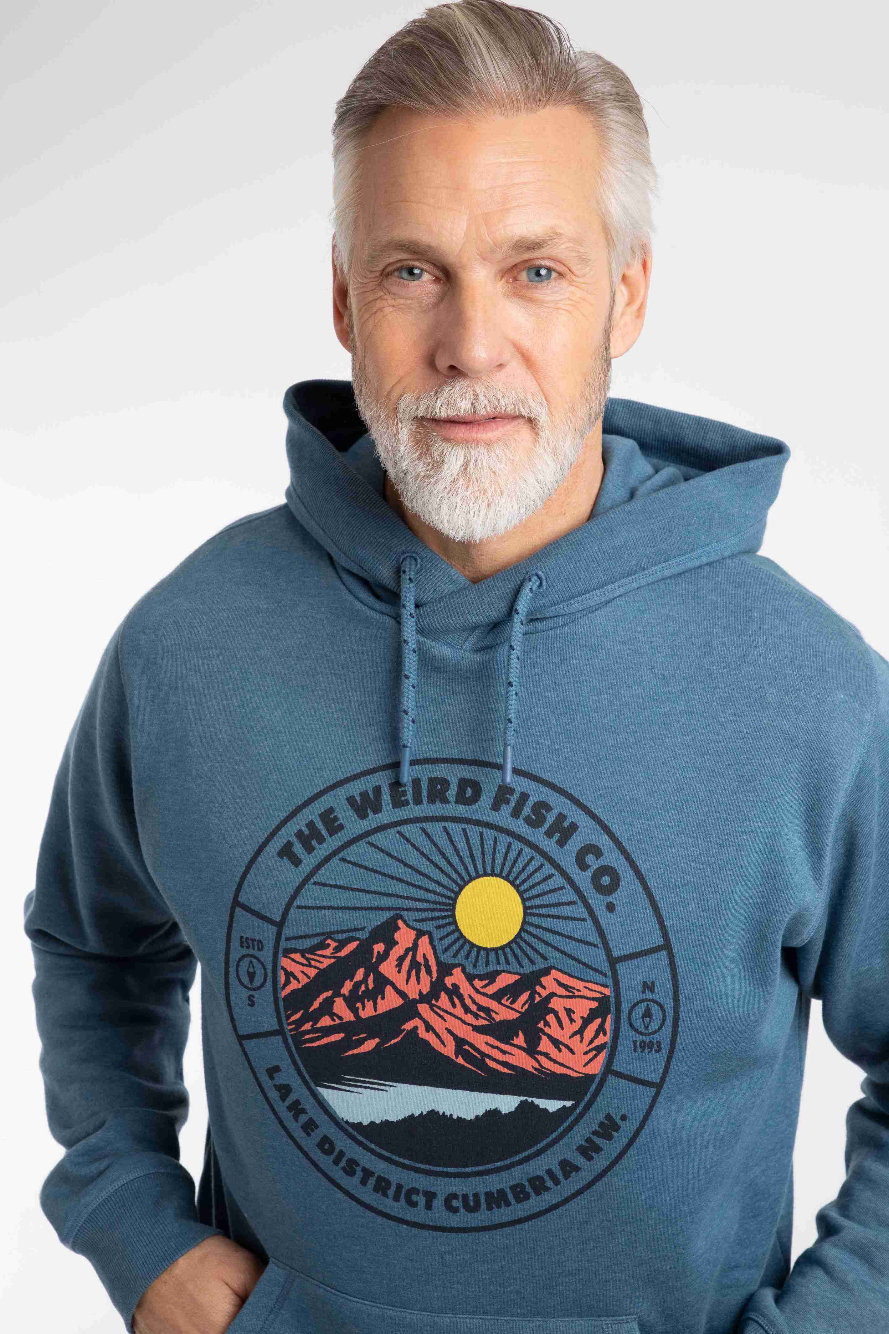 Bryant Front Print Graphic Popover Hoodie Washed Blue